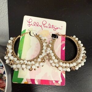 Lilly Pulitzer Resort White Large Hoop Earrings White and Gold Tone NWT